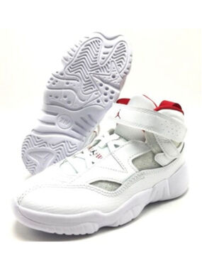 Jordan Jumpman Trey White Orange Leather Kids Athletic Sneakers